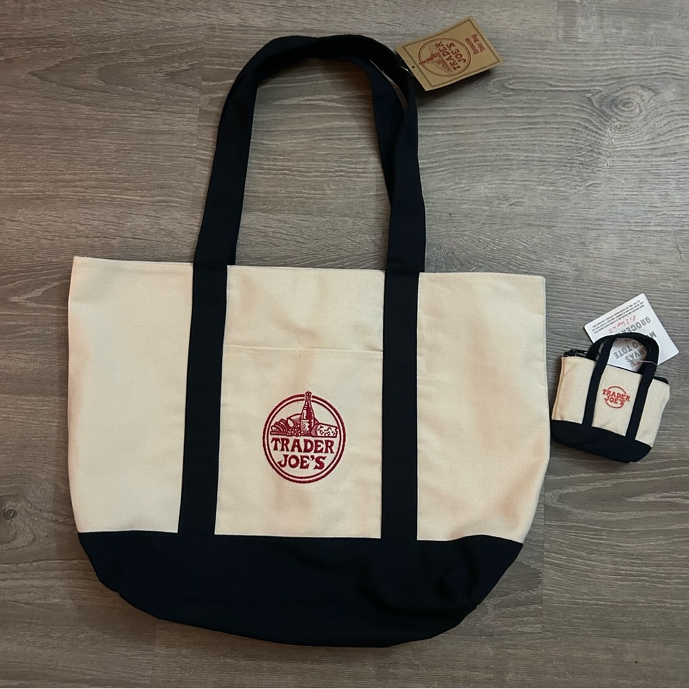 2 New Trader Joe’s Canvas Blue Tote Bags Micro and Original